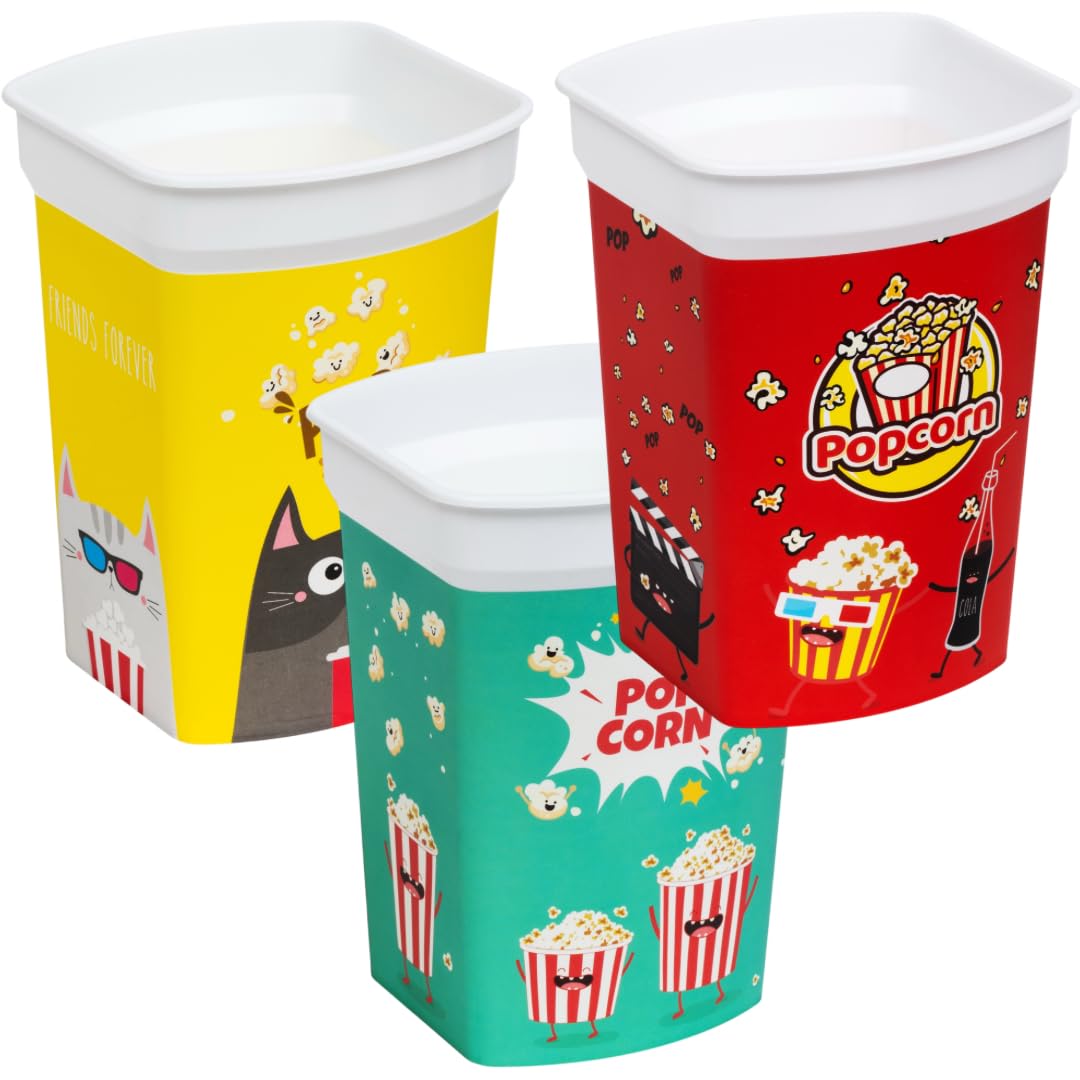 Mix 6-teiliges wiederverwendbares Kunststoff-Popcornbehälter/Popcornschalen-Set für Kinoabende – waschbar in der Spülmaschine – BPA-frei (2 rot, 2 grün und 2 gelb) (6)