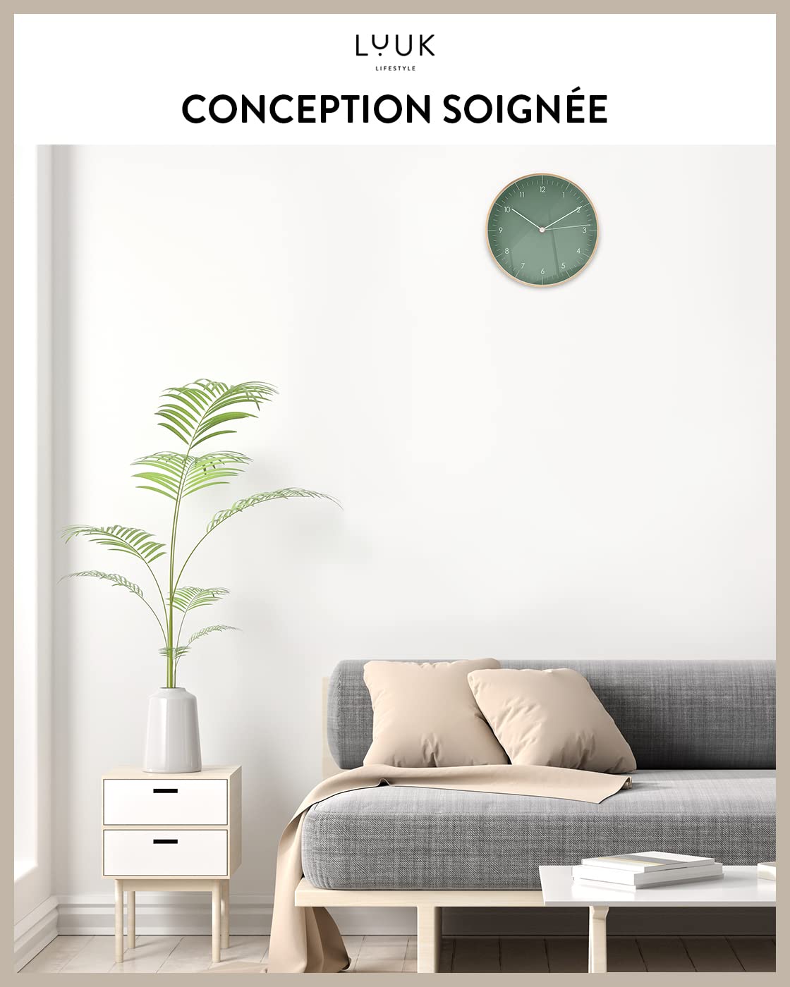 LUUK LIFESTYLE Horloge Murale Silencieuse Design Moderne 24 cm Vert et Doré