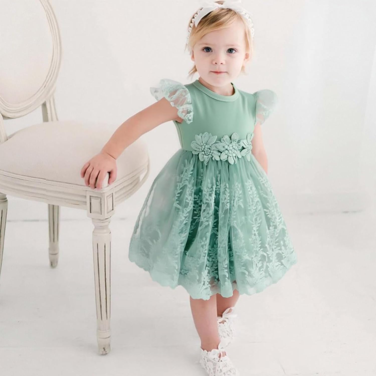 Toddler Girls Summer Tulle Dress with Ruffles Sleeveless Casual Floral Baby Dress - Image 2