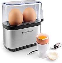 GOURMETmaxx Design Egg Cooker for 2 Eggs | Compact Egg Warmer | Egg Cooker with Punch, Measuring Cup and Beep | 3 Degrees of Hardness | Easy Cleaning & Dishwasher Safe Parts