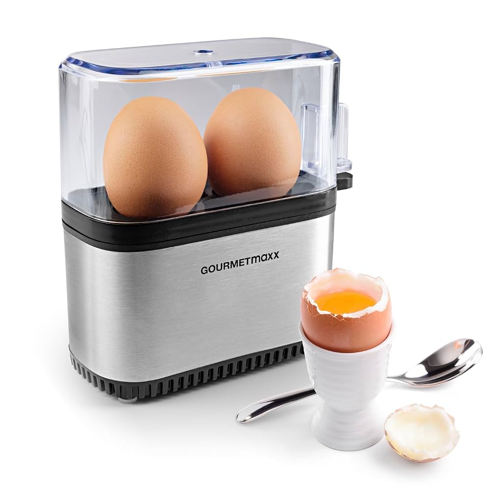 GOURMETmaxx Cuiseur Œufs Électrique 2 Œufs - Économie Énergie - Avec Pic Et Doseur - Sans BPA Inox