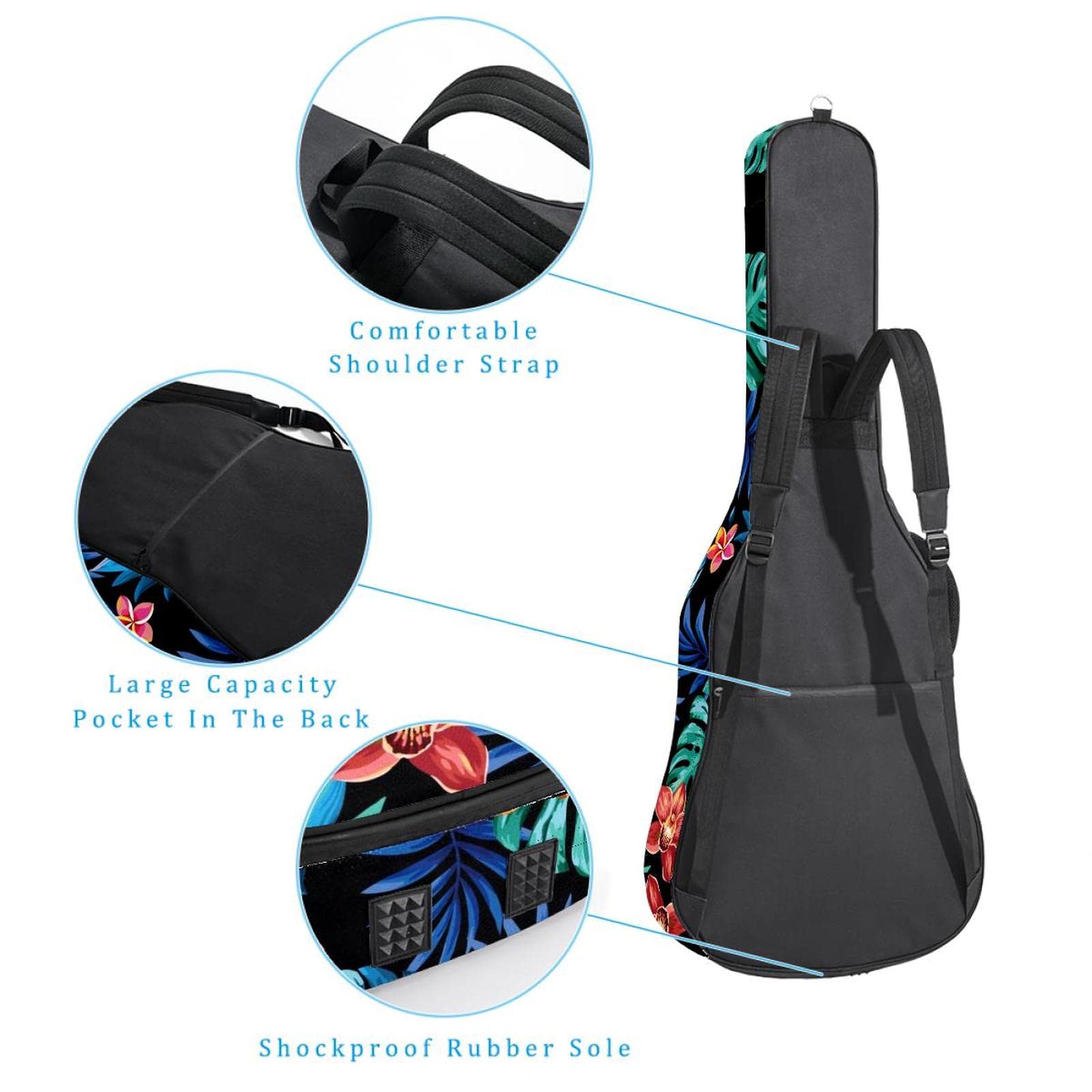 Torba na gitarę akustyczną wodoodporna gitara plecak gruby miękki wyściełany owoce tropikalne palma klasyczna gitara etui, kolor1, 42.9x16.9x4.7 in, Organizer do torby