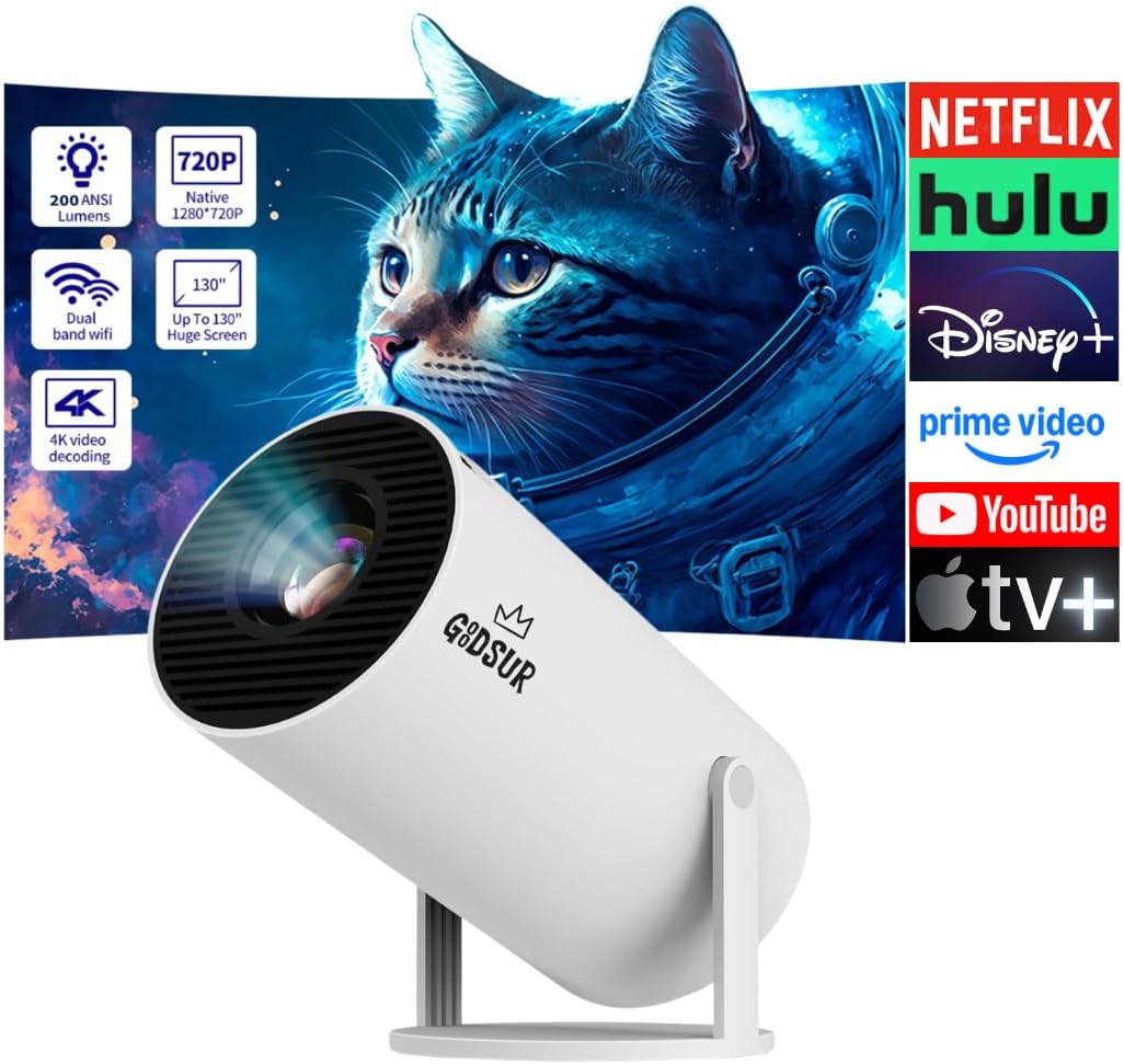 HY300 PRO Bedroom Projector with WiFi and Bluetooth, 4K Support Smart Portable Projector Auto Keystone, Air Mouse Remote, Voice Control, 180 Degree Rotation, Home Video Proyector Android 11