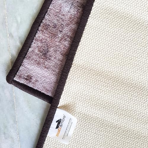 Image of Matz&More Geometric Distress Border Rug | 100x150 CM | Brown Beige | Soft Nylon Loop Pile with Anti-Slip Gel Backing | Living Room, Bedroom & Office Floor Carpet