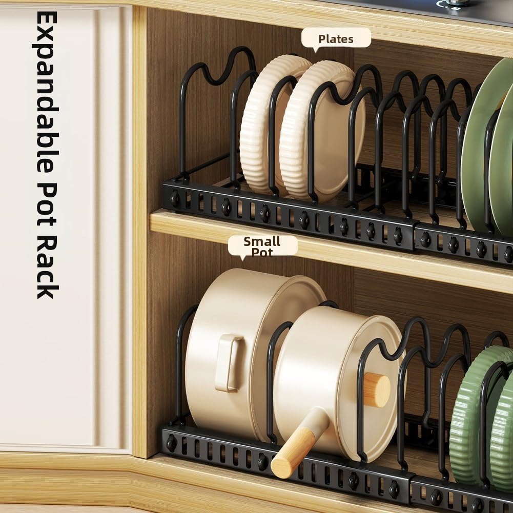 Organizador de gabinete de cocina ajustable para ollas, sartenes, tapas, estante expandible, 13 divisores, ahorro de espacio (blanco)