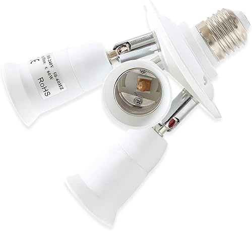 Miniatura 7 de ELECTOP Divisor de enchufe ajustable E26 E27, soporte de lámpara adaptador de base de bombilla blanca 3 en 1, giro de 360 grados de flexión de 180