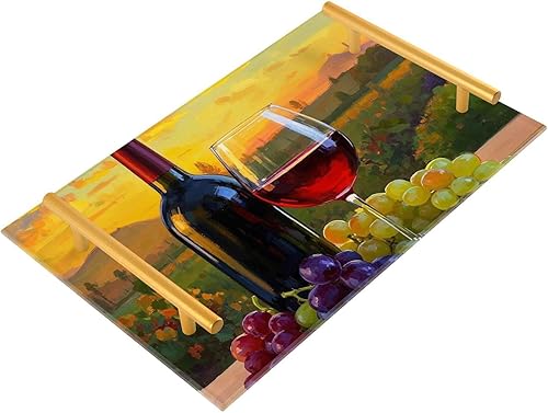 Bandeja de barra decorativa de pintura al óleo de uva de vino vintage con asas Bandeja de mesa de centro para joyería Perfume para mesa de servicio