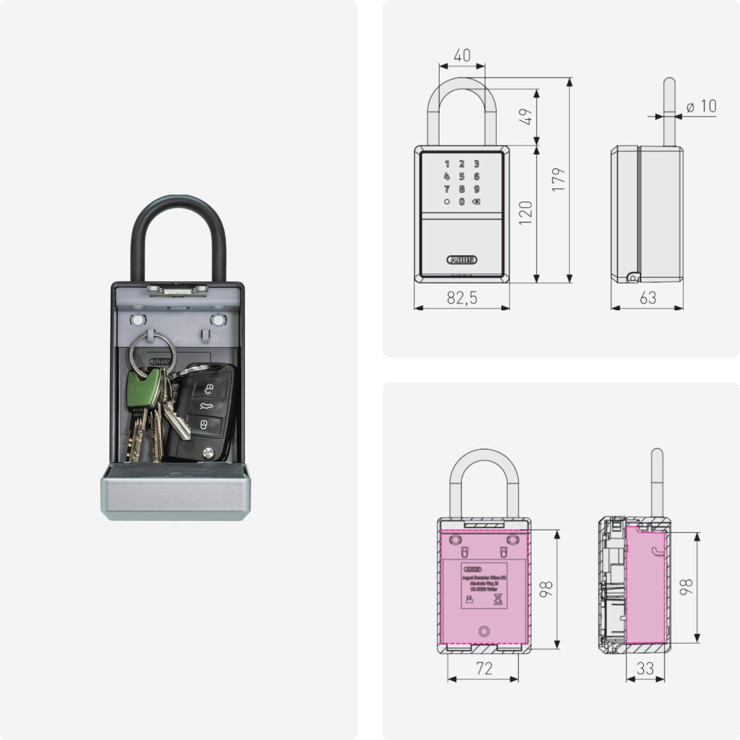 ABUS Sejf na klucze Smart KeyGarage™ – mo?na obs?ugiwa? za pomoc? aplikacji ze smartfonem lub kodem numerycznym – sejf na 20 kluczy – z uchwytem, czarny