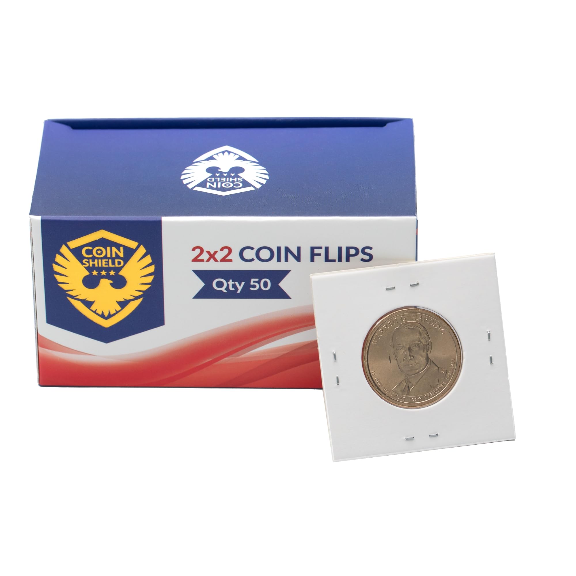 Guardhouse 2x2 Coin Holders 50 Pack - Large Dollar Staple Paper Holders For Coin Collection
