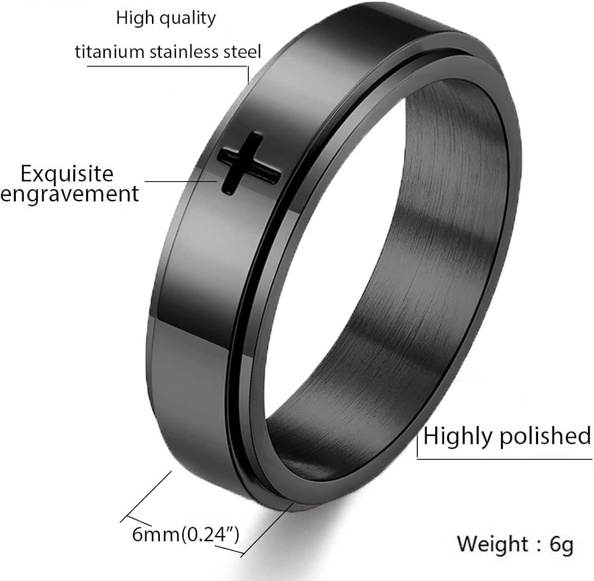 Miniatura 2 de yomlry Anillo giratorio de titanio de acero inoxidable para ansiedad, anillo giratorio para aliviar el estrés, para hombres y mujeres, anillo