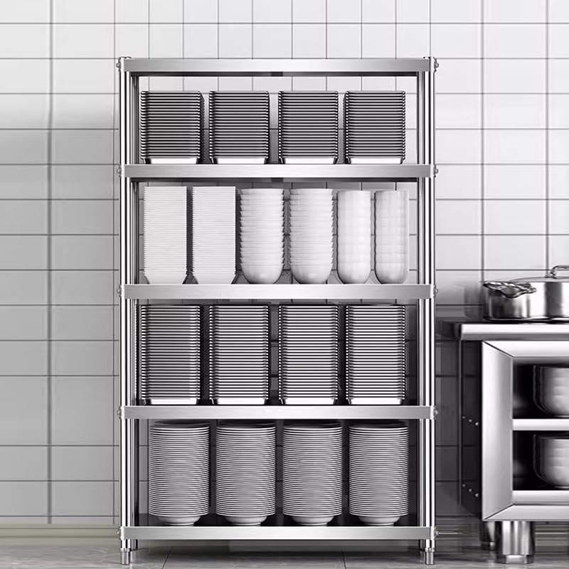 Scaffale da cucina regolabile a 4 ripiani in acciaio inox, per lavanderia, bagno, dispensa e armadio (120 x 45 x 180 cm) e soluzione salvaspazio