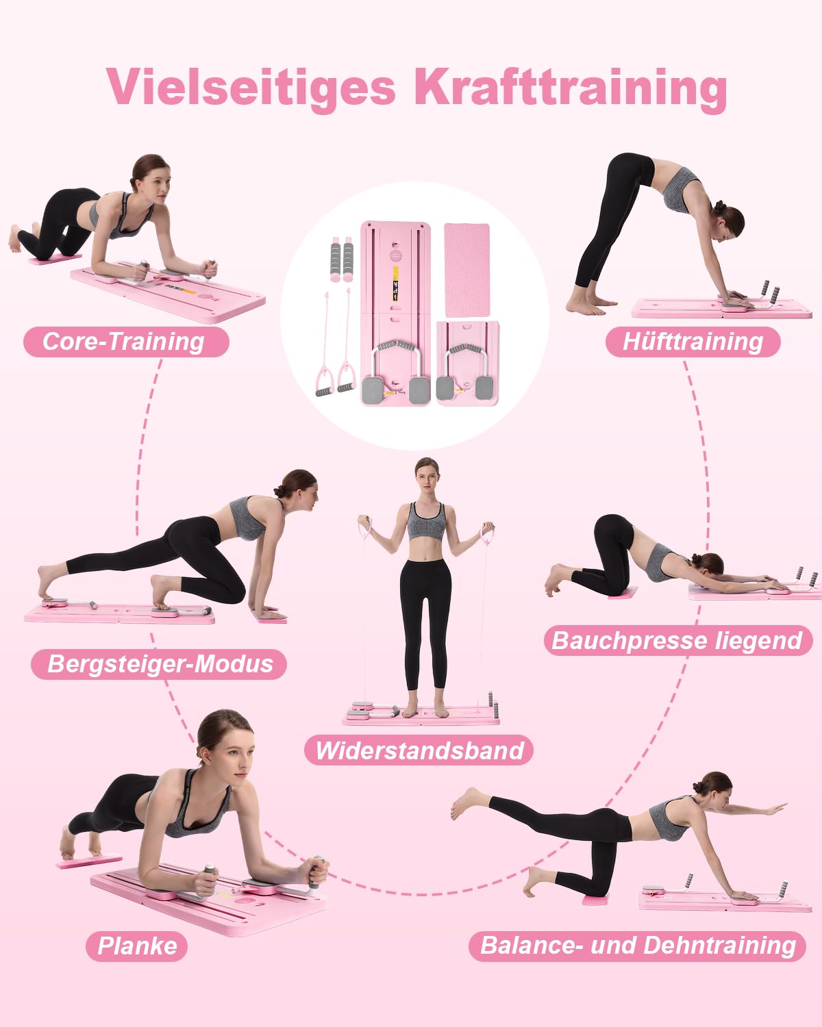 Tabla de Pilates – Juego de máquina de Escultura Corporal Plegable con Rodilleras, Equipo de Fitness de Cuerpo Completo para el hogar, Tabla de Fitness Multifuncional de Rebote automático