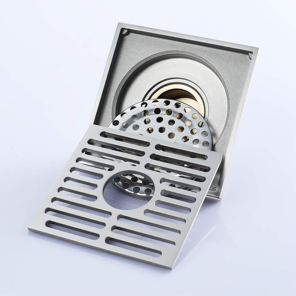 Desagües 10 * 10 cm Latón Macizo Cromo Plata Ducha Drenaje Baño Cubierta Cuadrada Anti