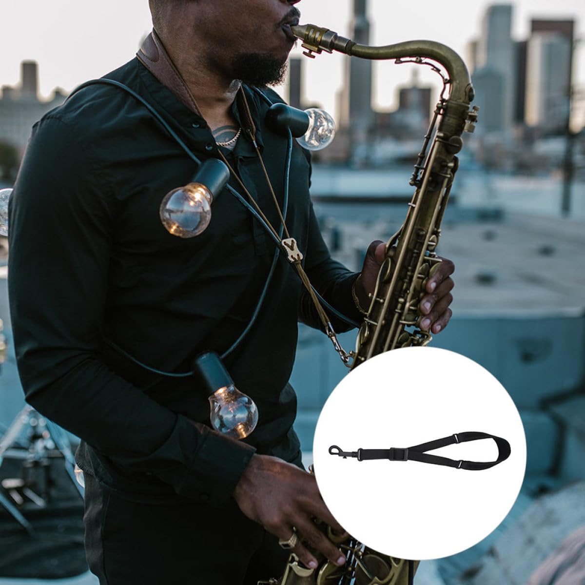 ULTECHNOVO Sangle de Saxophone en Coton Épais Noire pour Saxophone Alto et Ténor, Harnais Réglable Confortable, Accessoire D'instrument de Musique Solide et Résistant à L'usure, Adapté