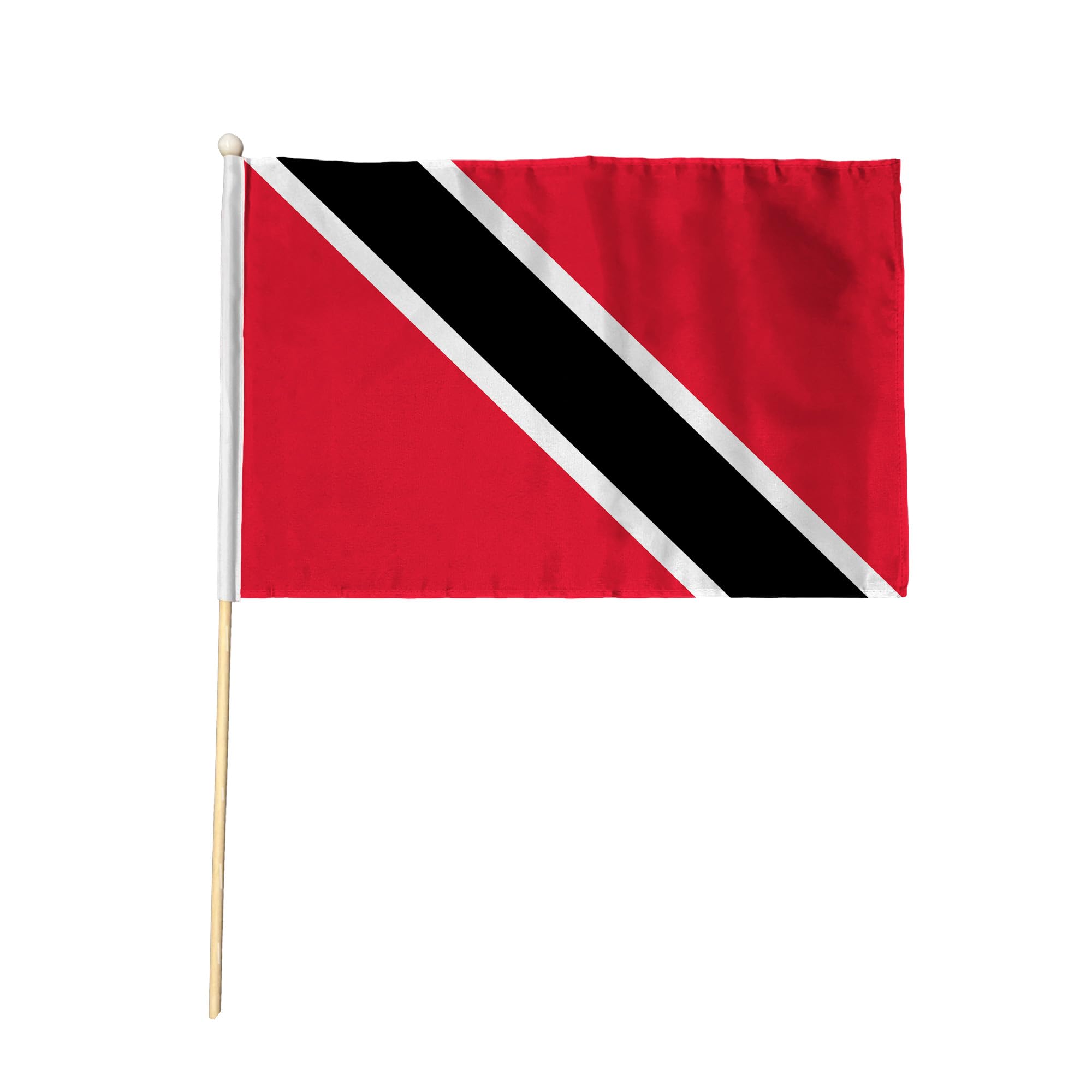 Flagtex Trinidad and Tobago Hand Waving Flag (18x12 Inch Large) - Premium Wooden Stick Hand Flag Big Size Natural Wood Pole Caribbean Red White Black Diagonal Flag Events โ image 1