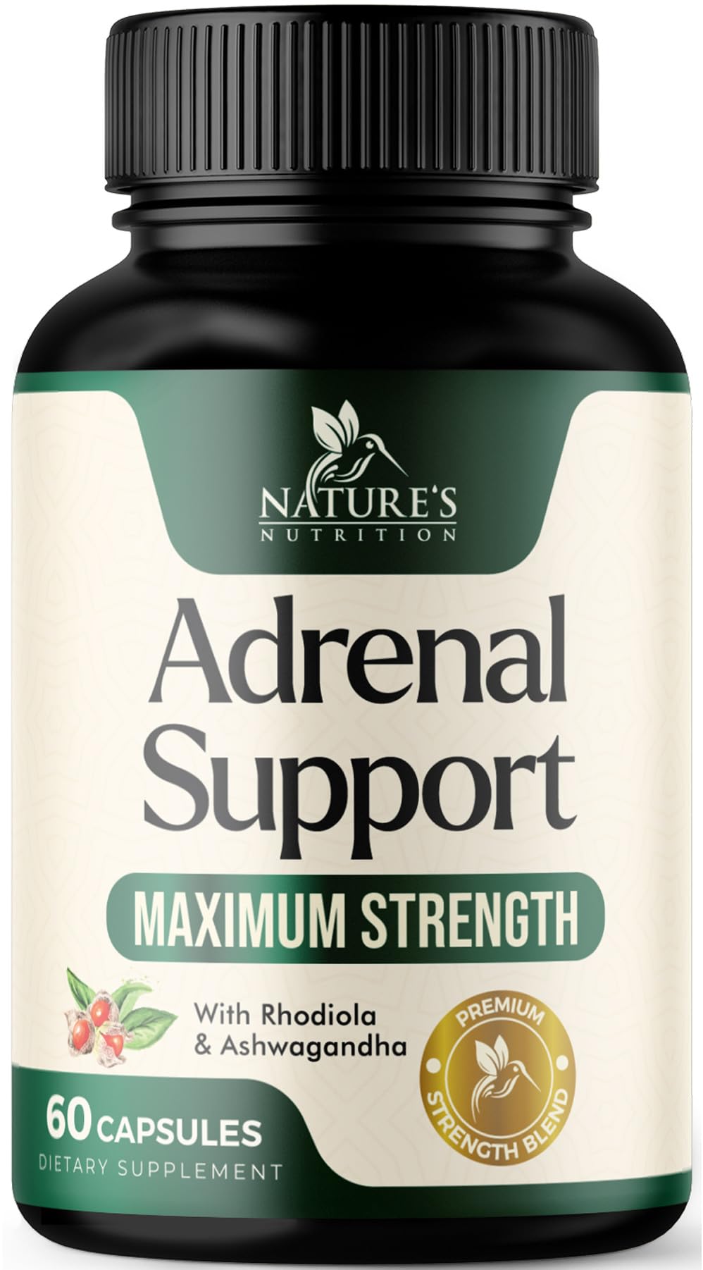 Adrenal Support Supplement - Advanced Cortex Complex Adrenal for Energy, Fatigue, Calm, Relaxation and Immune Support - Natural Ashwagandha Rhodiola & Holy Basil, Bottled in USA - 60 Capsules 60 Count (Pack of 1)