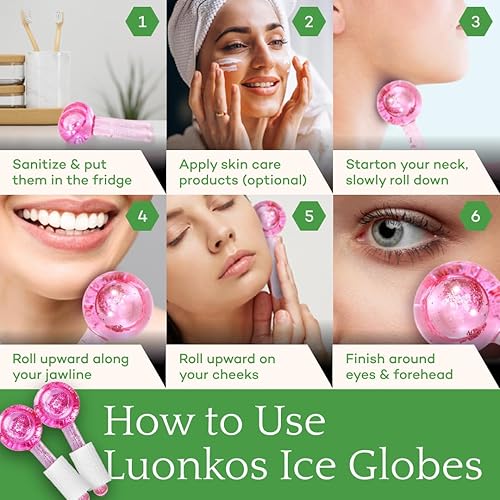 Miniatura 6 de Globos de hielo para cara - Rodillo rosa de cara fría - Bola de vidrio criado facial de hielo - Juego de 2 globos faciales antiedad - Palitos de