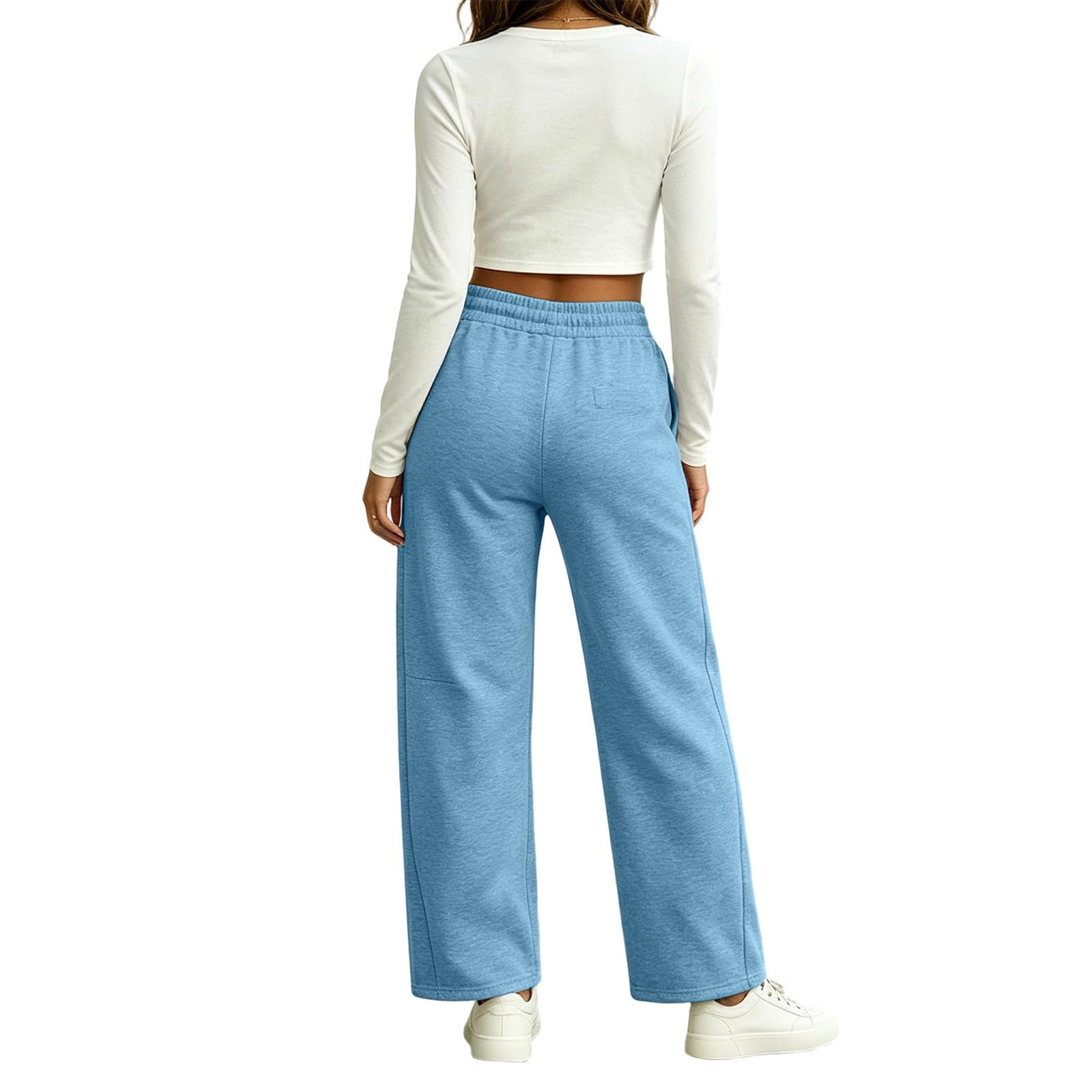 Generico Pantaloni da Jogging Donna Pantloni Cotone con Elastico in Vita Morbidi Pantaloni da Corsa con Tasche a Gamba Dritta Pant Baggy Tinta Unita Pantalone Larghi a Vita Alta per Fitness Sport