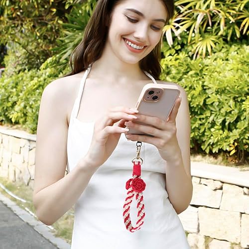 Miniatura 46 de VIOKKO Correa de muñeca de macramé bohemio para teléfono, cordón para teléfono celular con lengüeta de sujeción, pulsera con soporte para correa