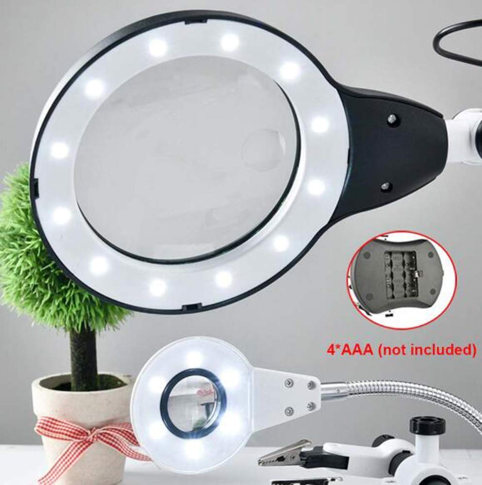 18 lupa z oświetleniem LED i lampa biurkowa 2,5x/5x/6x/10x pomocna trzecia ręka lupa stojąca z zaciskiem i krokodylkami uchwyt lutowniczy do prac lutowniczych hobby, naprawa, podświetlany Mag