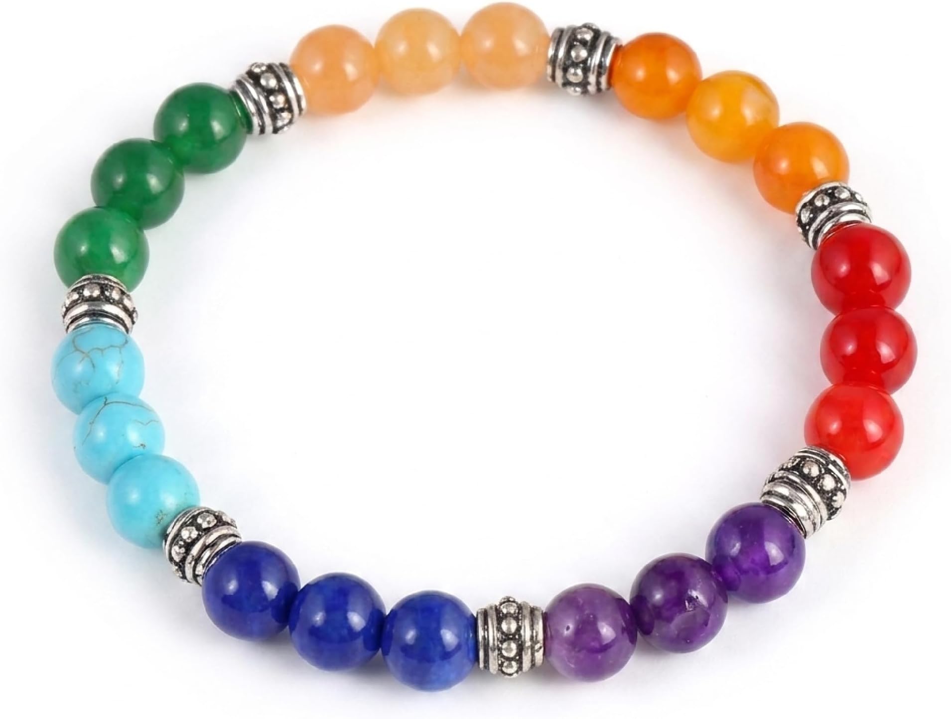 SILVER TREE 925 Pure 925 Sterling Silver Seven Chakra Multicolor Gemstone Stretch Bracelet | Natural gemstone beads with sterling silver elements, handcrafted, unisex | ST645