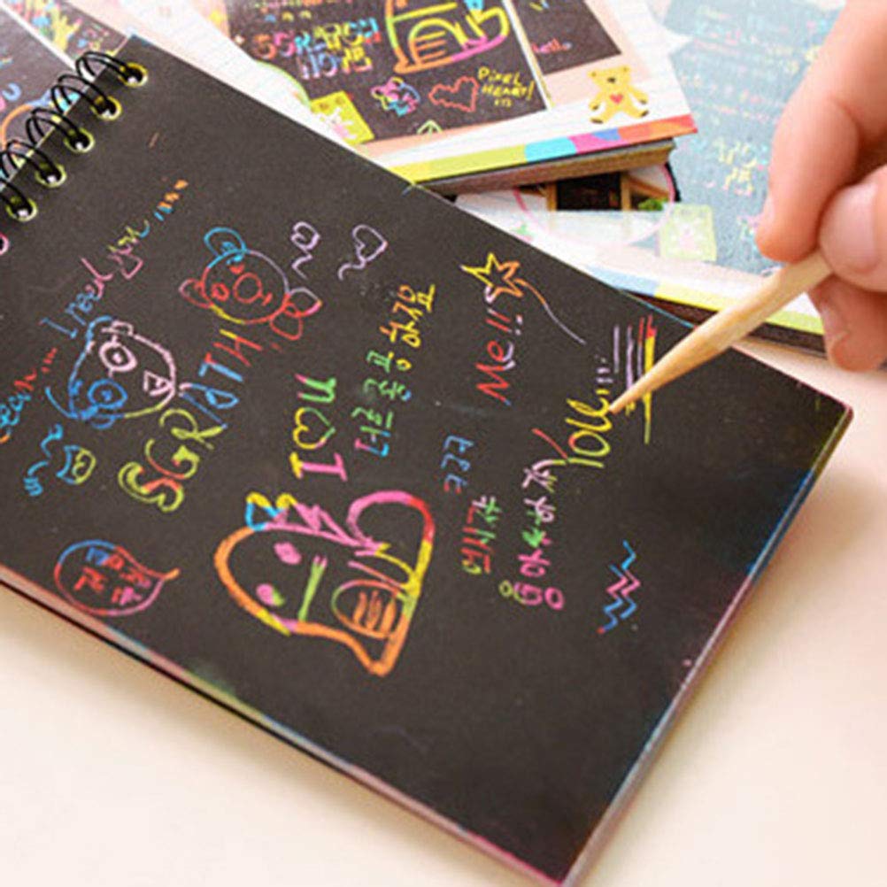 12Pcs Scratch Notes Colorful Magic Chic Creative DIY Scratch Painting Graffiti Notebooks for Kids Pupils Children