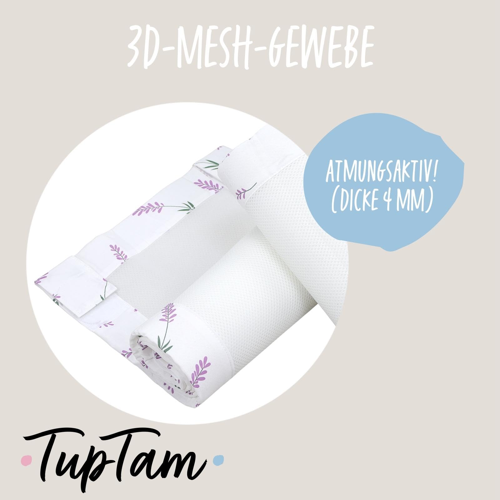 TupTam Protezione Paracolpi per Lettino Nido per Neonati Traspirazione Air Mesh 2 Pack, Fiori Rosa, ca.128 x 30 cm (per Lettino 140x70)