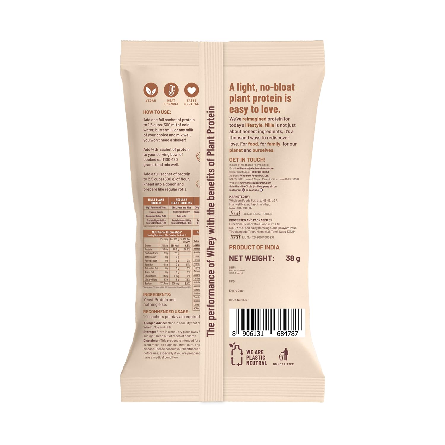 Mille Plant Protein Powder | 31g Unflavoured & 25g Coffee Hazelnut Protein Trial Pack| Made with Fermented Yeast Protein Powder | No Bloat Vegan No Added Sugar | 38g Trial Pack x 2 1