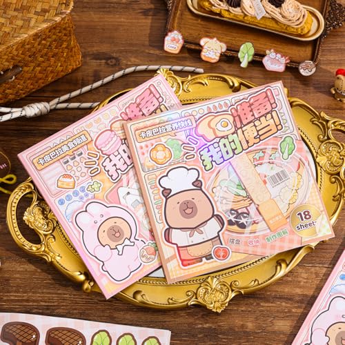 Image of Girl's Japanese Kawaii Food Platter Scene Sticker Book, 18 Sheets DIY Sukiyaki Stickers, 3 Recipes + 15 Plating Stickers Book for DIY Scrapbooking Journaling Handbook Decoration