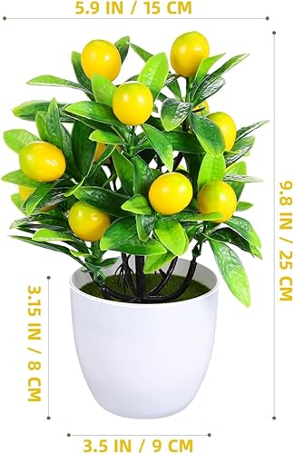 Miniatura 2 de Pequeña planta artificial en maceta de limonero, bonsái de árbol de limón sintético para decoración de oficina en casa, no requiere mantenimiento