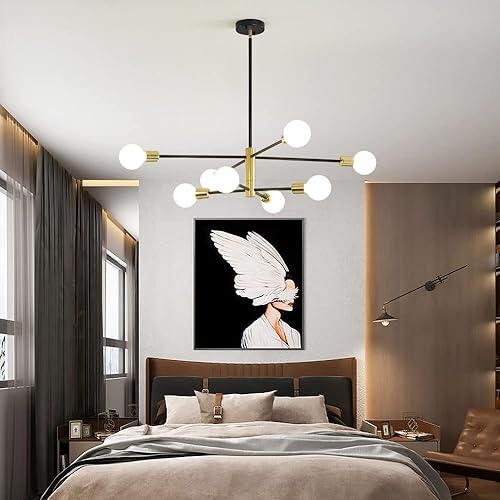 Miniatura 7 de Deyidn Sputnik - Lámpara de techo moderna industrial E26 de mediados de siglo, lámpara de techo negra y dorada para sala de estar, cocina,