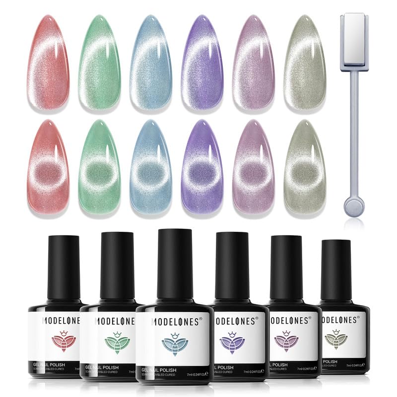 modelones Cat Eye Gel Polish Nail Magnet, 3-in-1 Cat Eye Magnet Pen & Heart-Shaped for Nail Art Tool Cylindrical & Ball &Lightning Circle Cat Eye Magnet for Cateye Gel Polish DIY Salon 5pcs