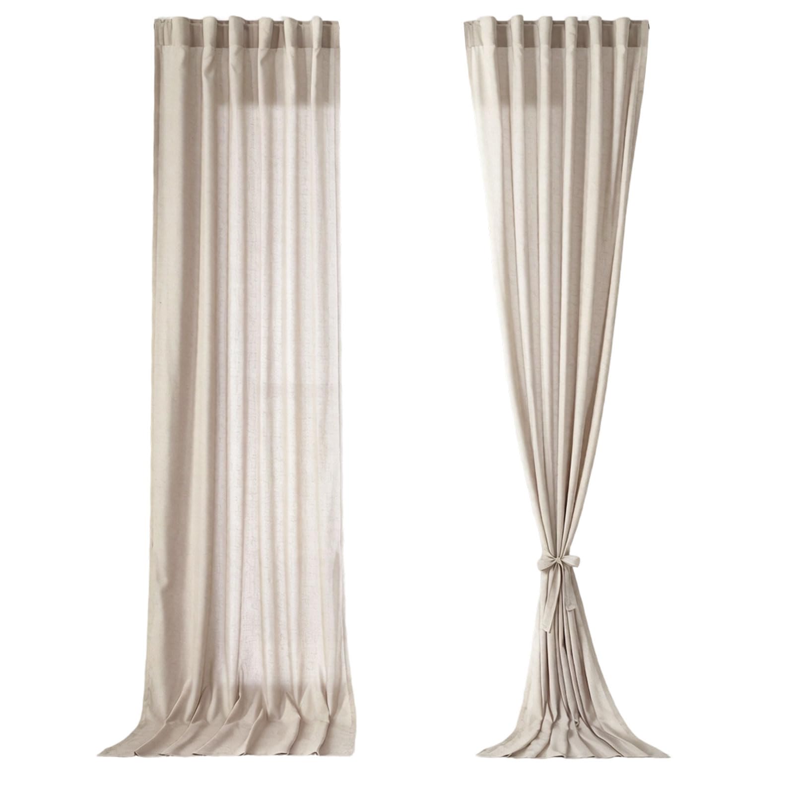 JSGHGDF 2 Piece Light Filtering Window Drapes Imitation Linen Fabric Semi Sheer Curtains with Back Tab & Rod Pocket Home Decors Half Privacy Drapes