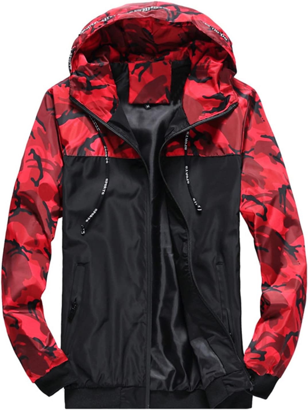 Lu's Chic Men's Lightweight Windbreaker Jacket Loose Fit Windproof Unlined Outdoor Hooded Rain Jacket