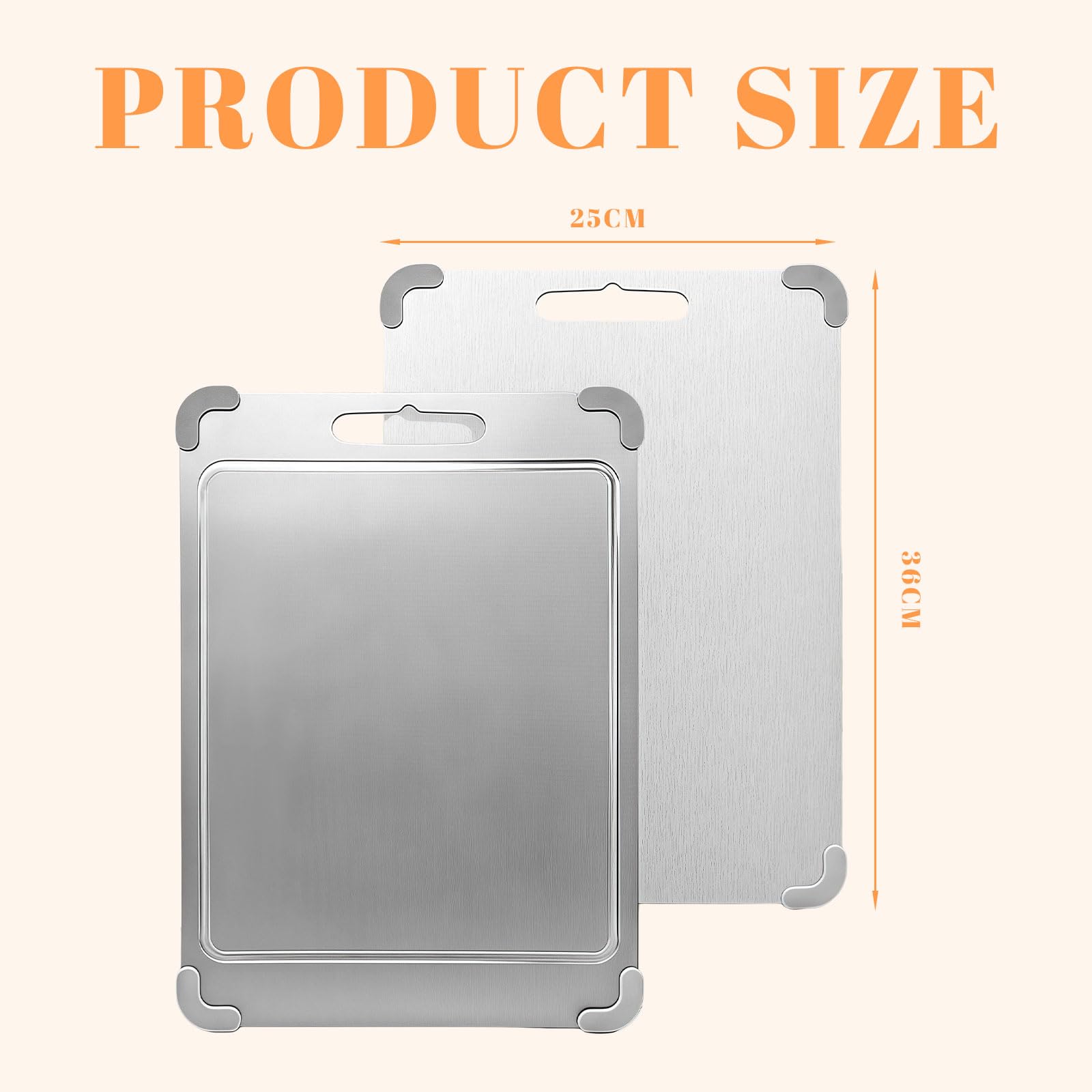 Tabla de Cortar de Acero Inoxidable y PP, Uso Doble Cara y Antibacteriano, 36.5x25cm Antideslizante, Amigable con Cuchillos con Canal de Jugo y Mango, Libre de BPA Apto para Alimentos