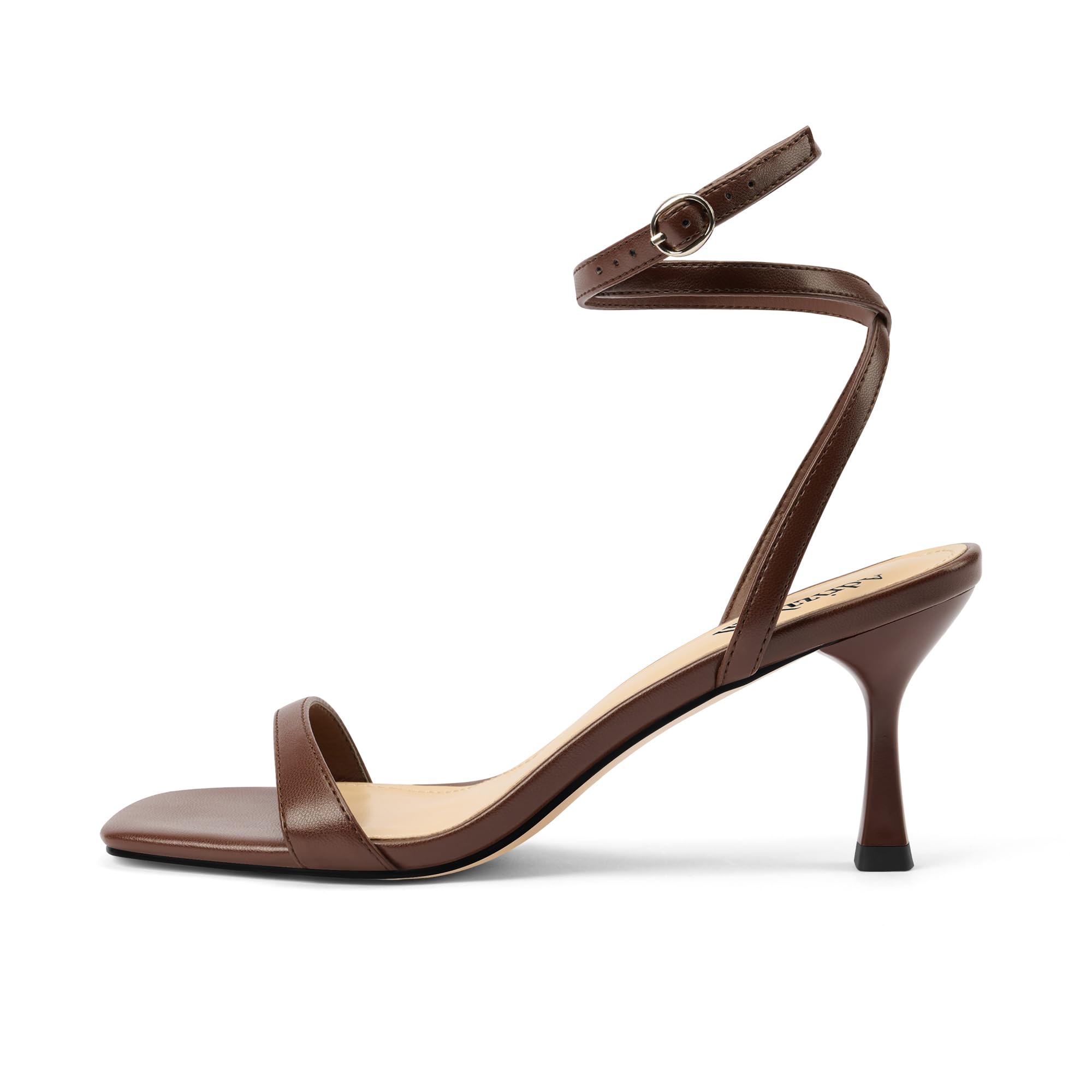 Adrizzlein Kitten Heels for Women Strappy Heels Square Open Toe Lace up Heeled Sandals Ankle Wrap Strap Pumps Dress Shoes Wedding