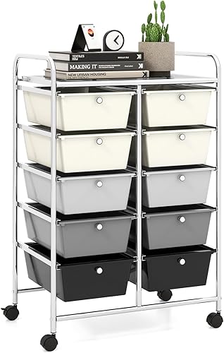 Miniatura 28 de LDAILY Carrito de almacenamiento con ruedas de 9 cajones, carrito rodante con cajones para aula, organizador de manualidades con ruedas con marco de