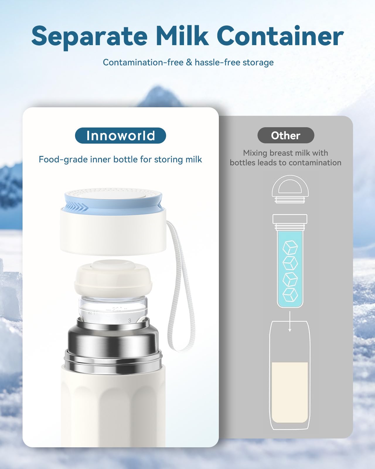 Refroidisseur de lait maternel portable pour l'extérieur, refroidisseur de lait maternel avec biberon de 325 ml pour le stockage du lait maternel, tube de refroidissement en acier inoxydable à 360°