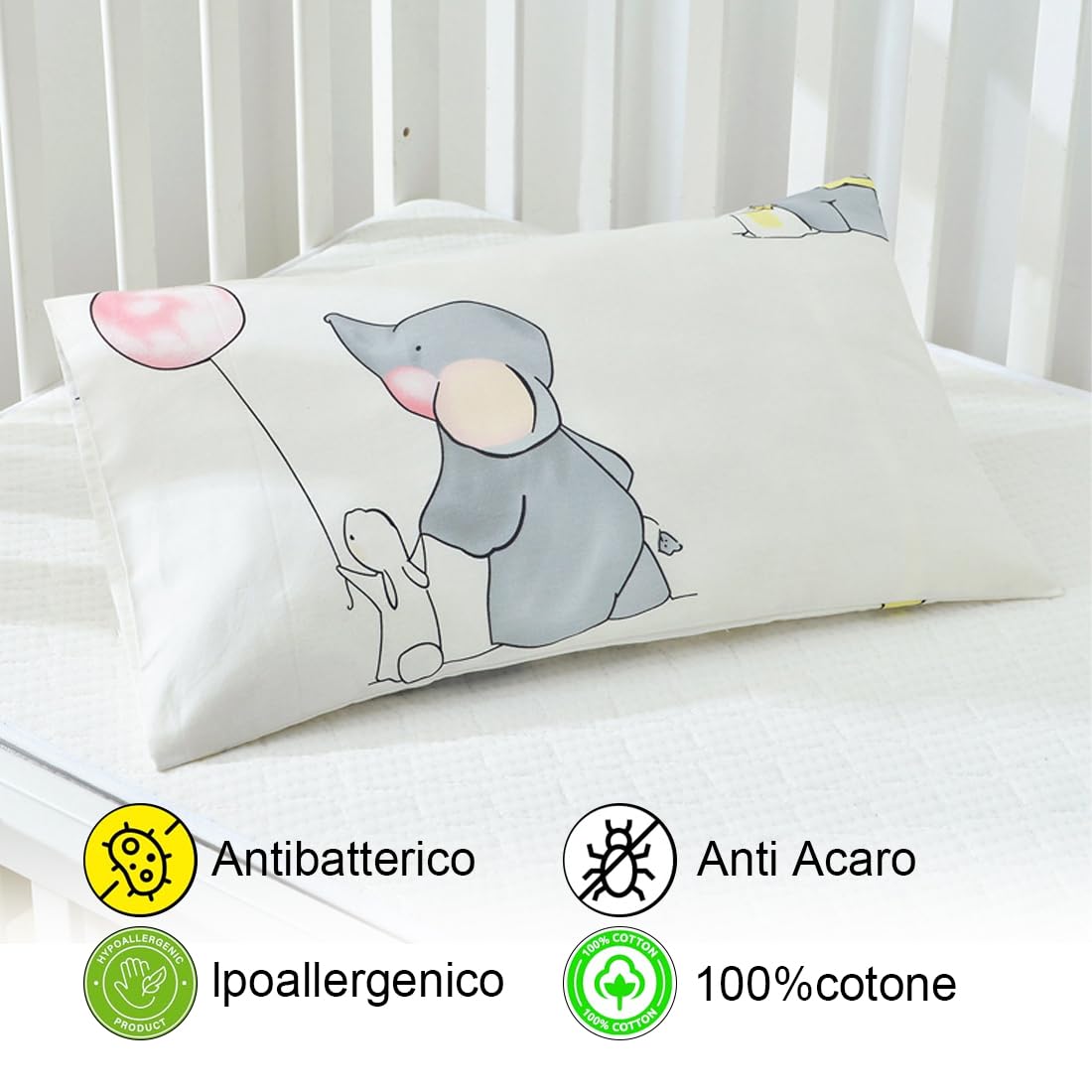 2 PCS Federa per Cuscino per Neonato Set di federe per Cuscini da Culla e Lettino 100% Cotone Biancheria da Letto per Bambini