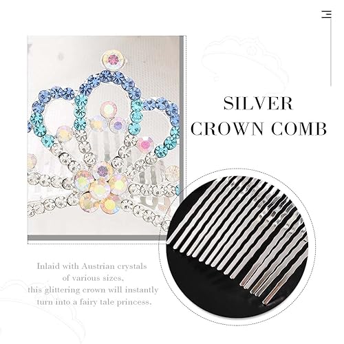 Miniatura 5 de Peine para el cabello con corona de princesa, peines de tiara plateados, tiaras y coronas de graduación con diamantes de imitación rosados para