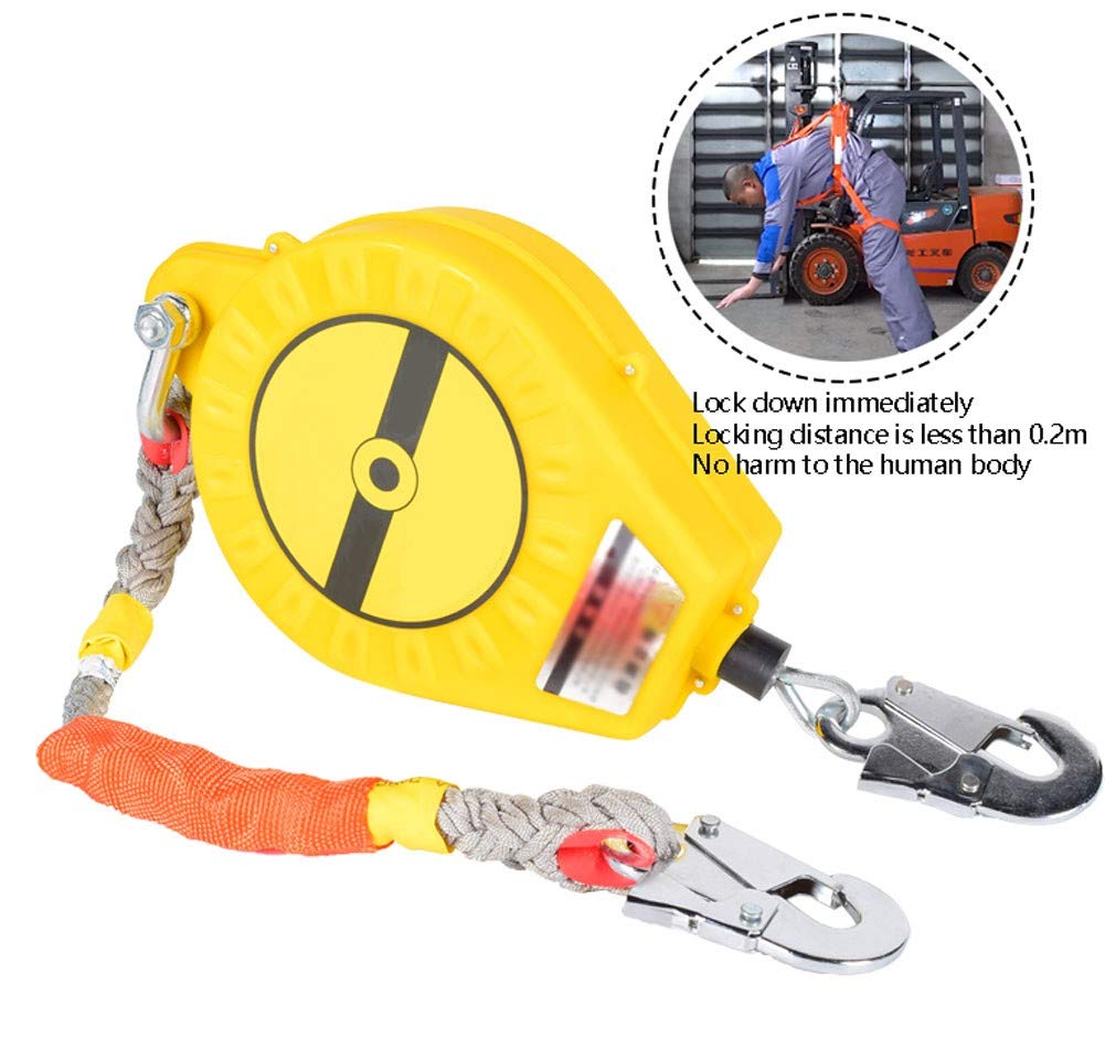 Antichute à Rappel Automatique avec Câble et Sangle Anti-Chute sur Corde, Double Verrouillage, Ligne de Vie Auto-Rétractable, Charge-150KG, Idéal pour Toiture et Déchafaudage10m
