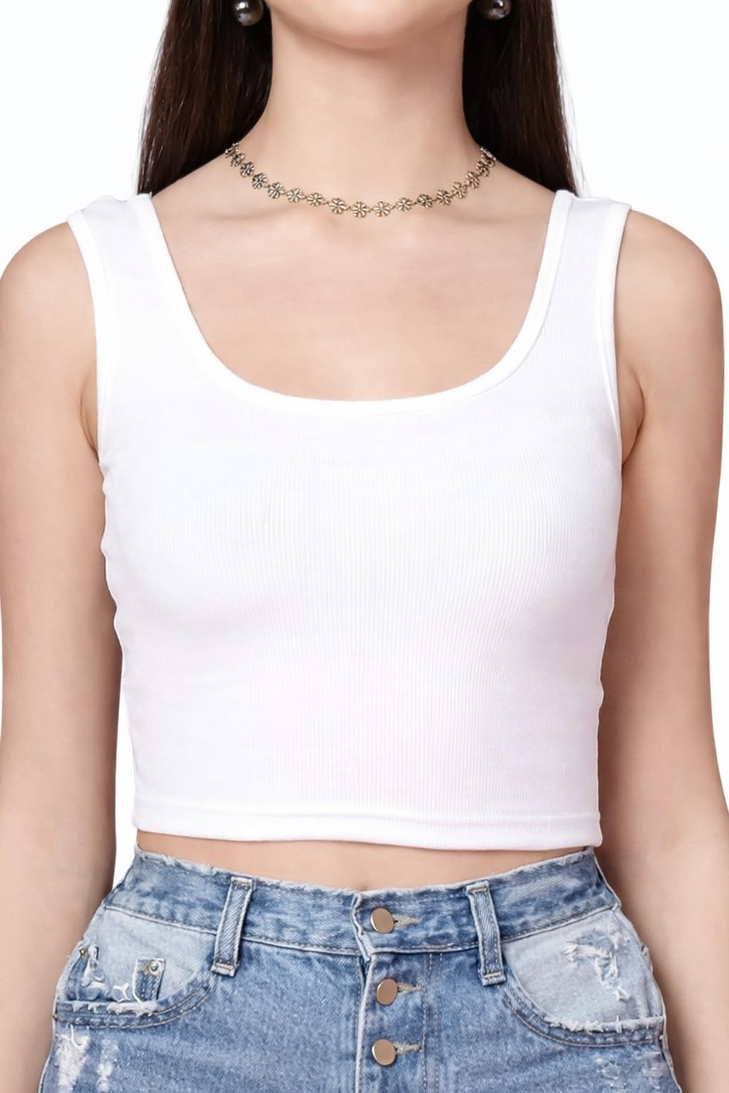 clicknest Women’s Solid Ribbed Crop Top | Pre Stretchable Fabric | Sleeveless Round Neck Casual Crop Top for Girls (S White)-picture-16