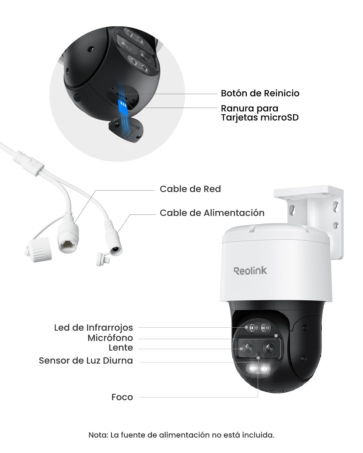Reolink 4K 8MP PTZ Camara Vigilancia PoE Doble Lente con Zoom Híbrido 6X, 355° Pan y 90° Tilt, Color Visión Nocturna, Detección Inteligente, Seguimiento Automático, Audio Bidireccional, TrackMix PoE