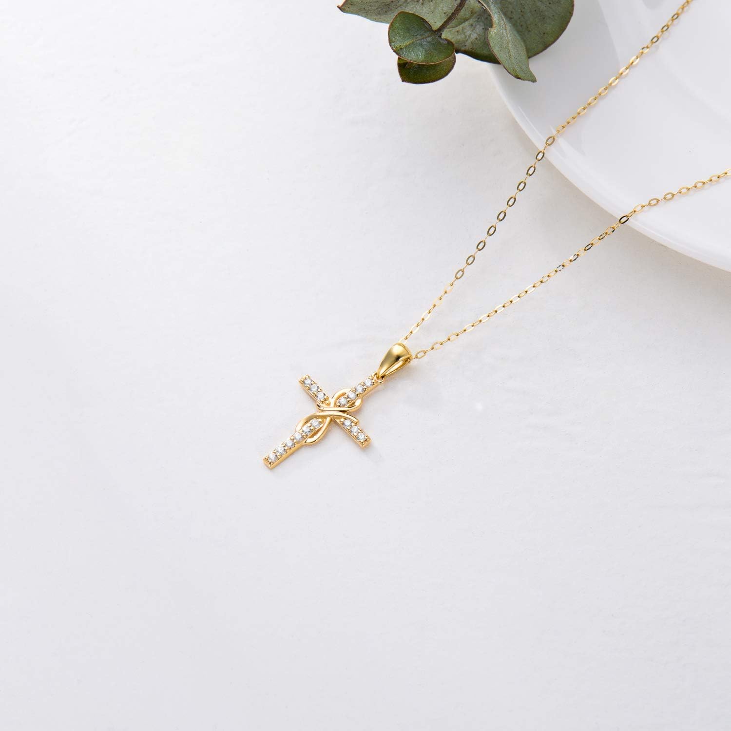 14K Gold Cross Necklace for Women, Solid Gold Infinity Cross Pendant Necklace with Cubic Zirconia, for Men Friend Mum Sister Her, 16''-18''