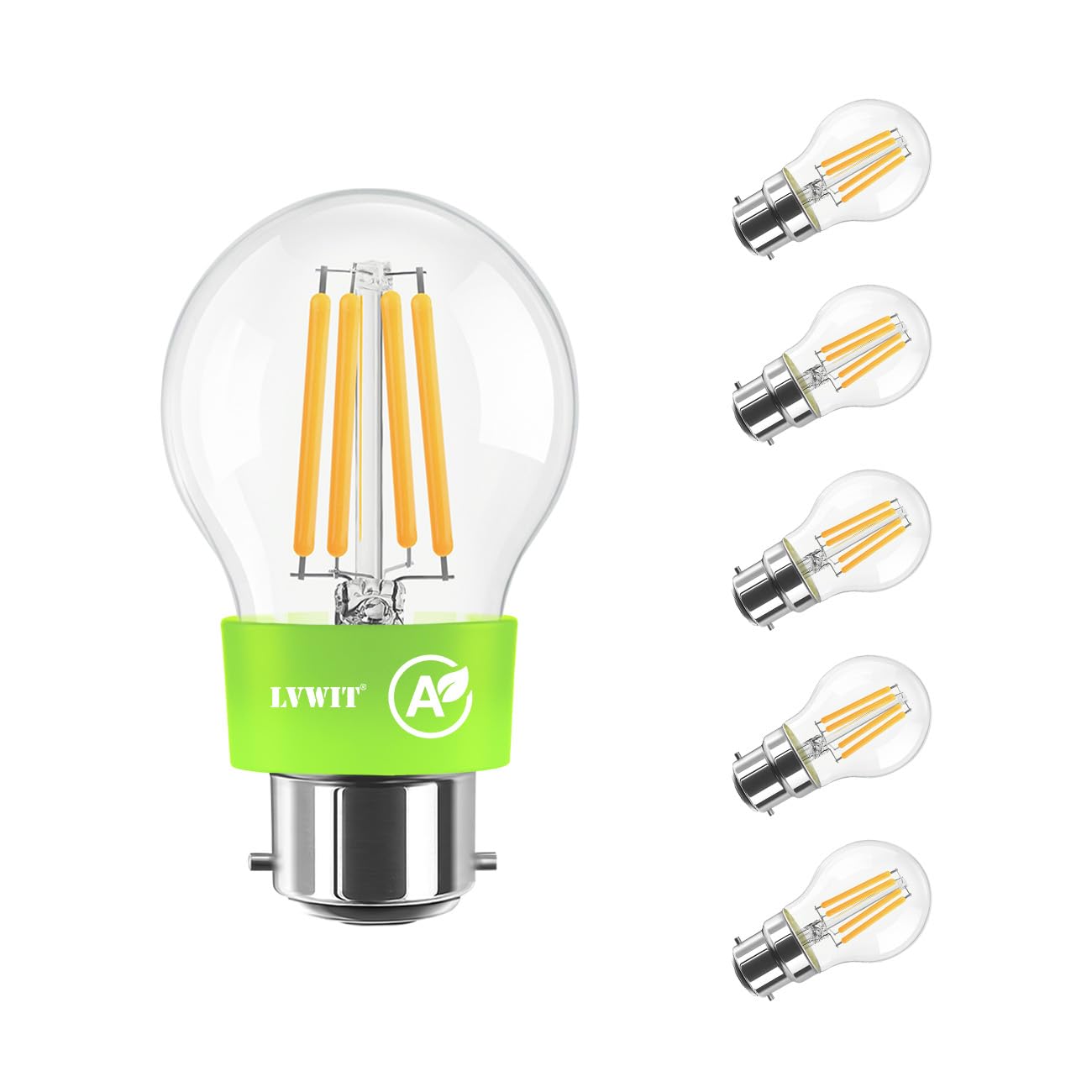 LVWIT B22 Bulb,Ultra-Efficient LED Filament Light Bulb,40W Golf Ball Bayonet Light Bulbs,2.2W Energy Efficient Light Bulb,A-Class Warm White Light Bulbs Bayonet,470LM,2700K,Non Dimmable (6,Clear)