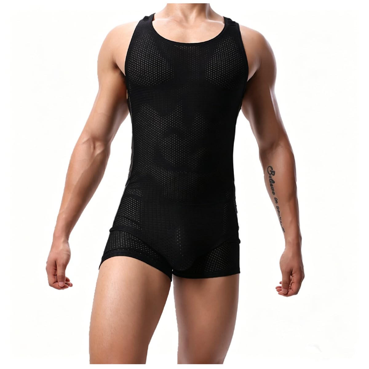 Juflam Men's A-Black Wrestling Singlet Athletic Leotard Bodysuit Gym Sportswear Undershirt (, X-Large)