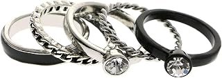 Stackable Crystal Multiple-Ring-Set Silver-Tone & Black Size 7.00