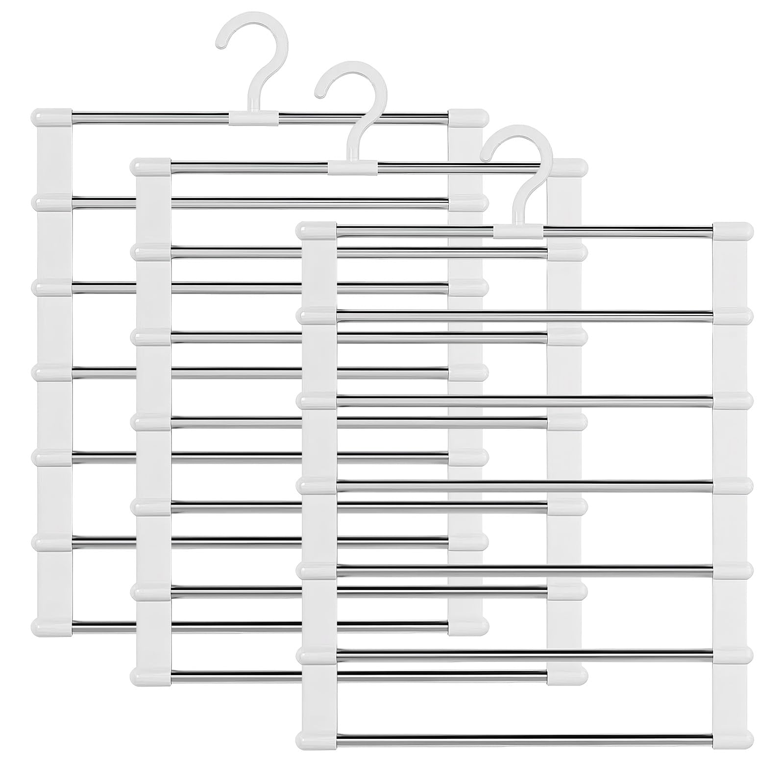 Ziyonix 3 Pack 6 Bar Trouser hangers Multi-Layer Pants hangers Space Saving Non-Slip Closet Organizer for Wardrobe Stainless Steel Clothes hangers for Trousers, Jeans, Scarves, Towels, Ties
