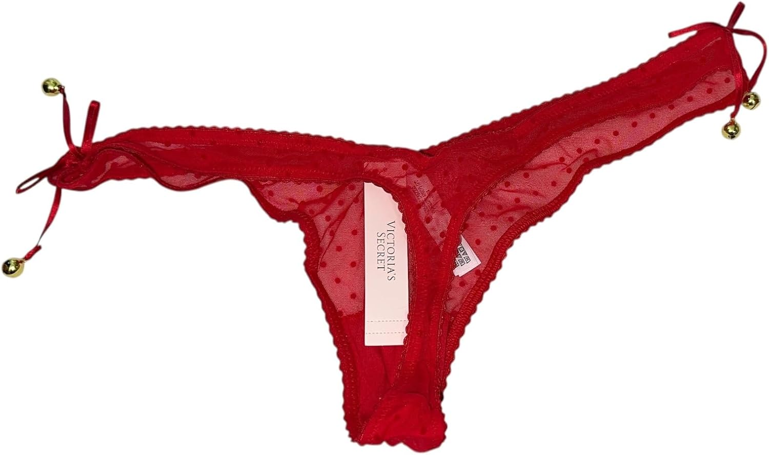 Victoria's Secret Jingle Bells Mesh Thong Panty Color Red New
