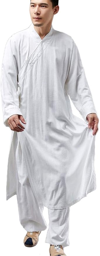 Shaolin Monk Kung Fu Robe Costume Long Gown Meditation Suit Cotton Linen Overcoat Casual Kaftan Martial Arts Clothing